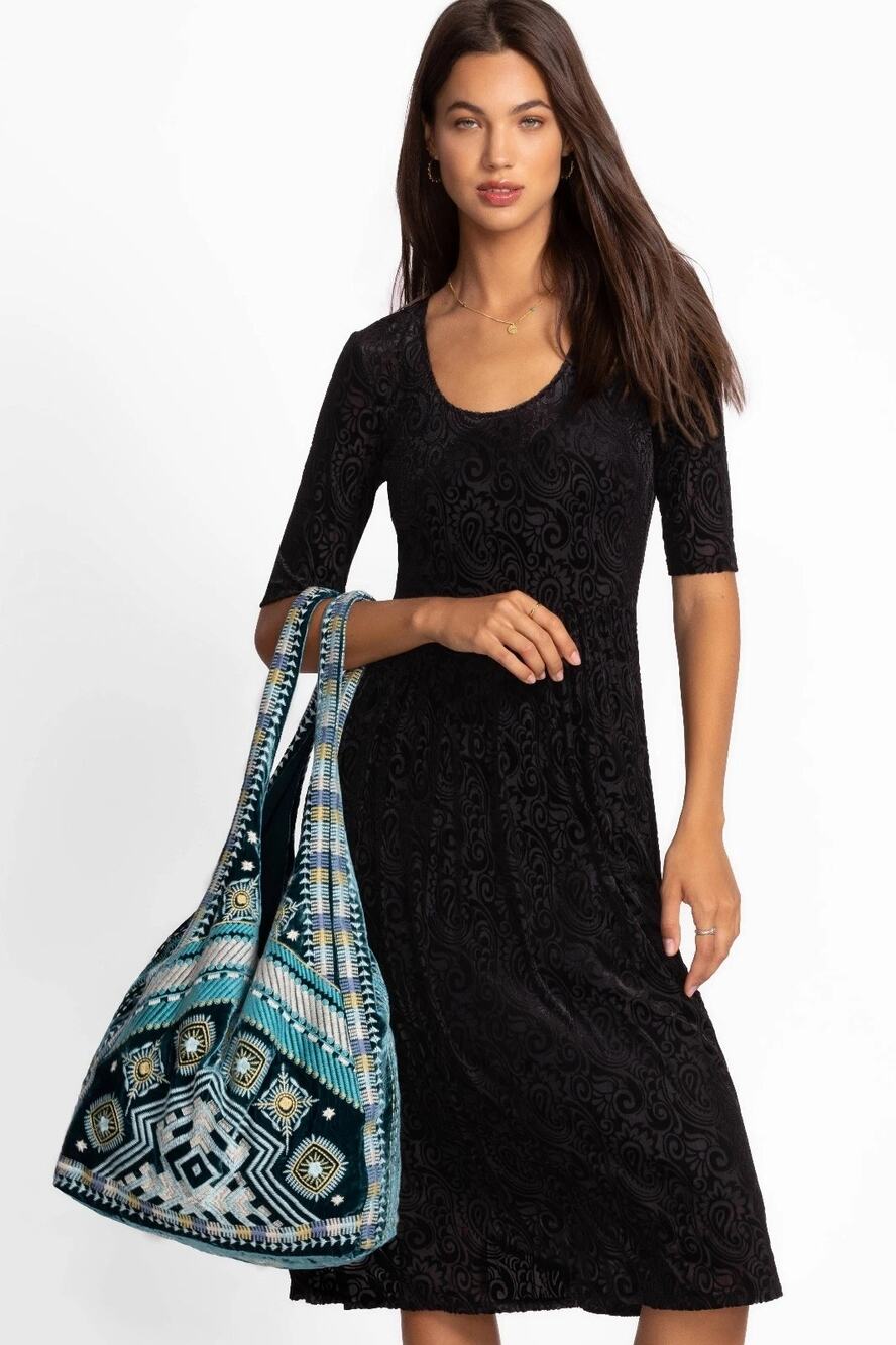 New Johnny Was Slouchy Velvet Large Tote Peacock Oliver Silk Blend
